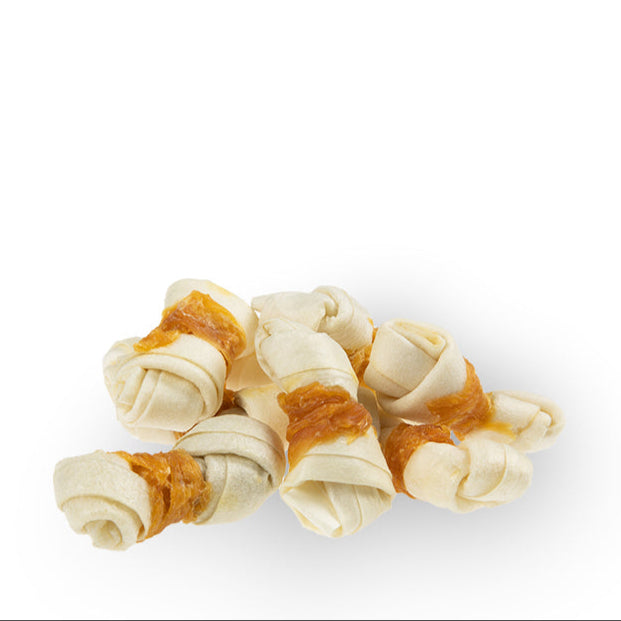 Wit geknoopt bot met kip 6.25cm-7.5cm