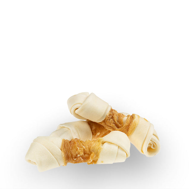 Wit geknoopt bot met kip 10-11cm