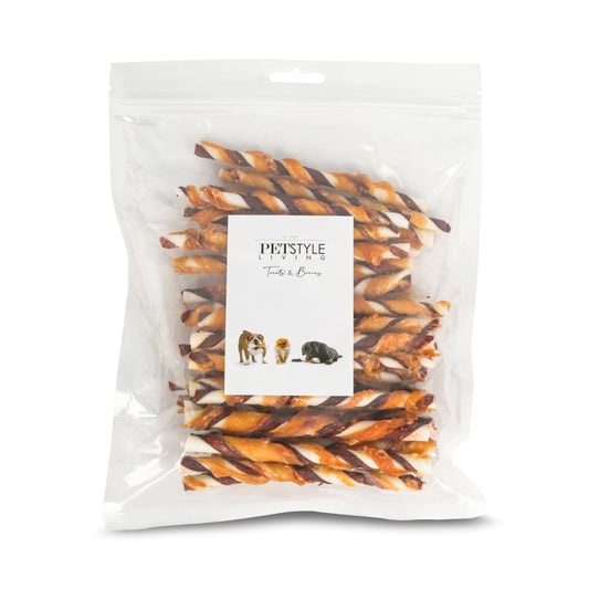 Meerkleurig Gedraaide Sticks met Kip 12.5cm - 30 Stuks