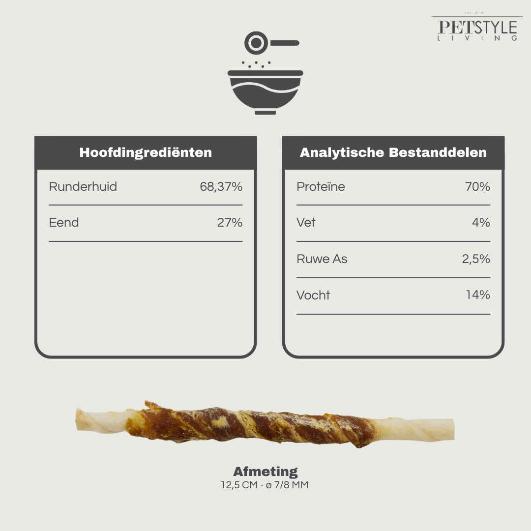 Weißer, gedrehter Stab mit Ente, 12,5 cm, 7/8 mm – pro Karton (30)