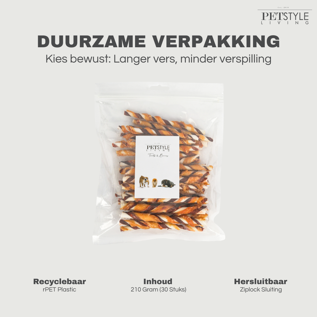 Meerkleurig Gedraaide Sticks met Kip 12.5cm - 30 Stuks