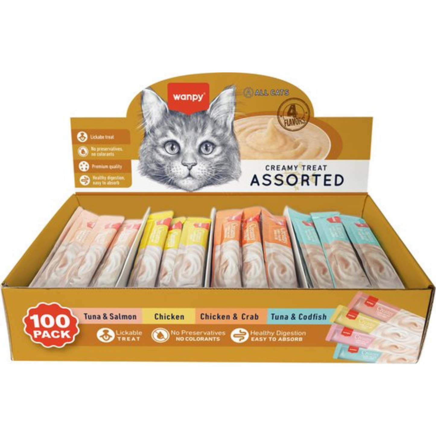 Wanpy - Creamy Lickable Treats - 4 smaken - Voordeeldoos 100 stuks