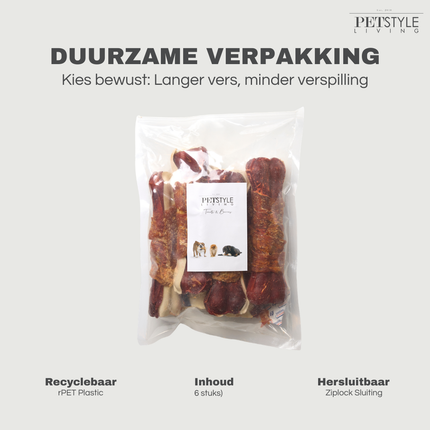 Petstyle Living - Geperste Botten met Kip & Rund Meerkleurig 16cm - 6 Stuks