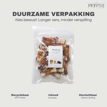 Petstyle Living - Geperste Botten met Kip & Rund Meerkleurig 7.5cm - 20 Stuks