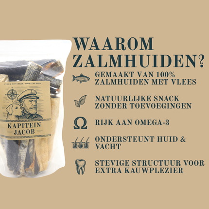 Kapitein Jacob - Gedroogde zalmhuiden met vlees - 750 gram