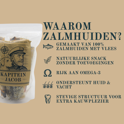 Kapitein Jacob - Gedroogde zalmhuiden met vlees - 300 gram