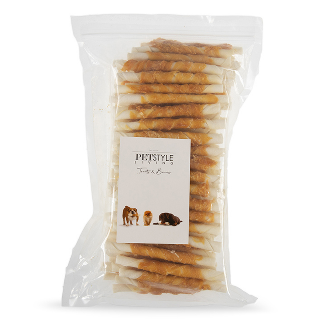 Petstyle Living - Gedraaide Sticks met Kip 12.5cm - 100 Stuks