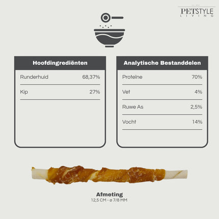 Petstyle Living - Gedraaide Sticks met Kip 12.5cm - 100 Stuks