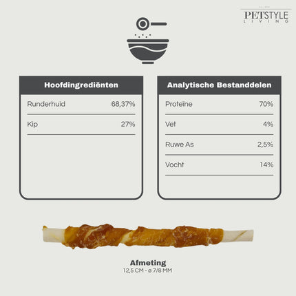 Petstyle Living - Gedraaide Sticks met Kip 12.5cm - 30 Stuks