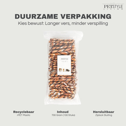 Bâtonnet torsadé multicolore avec poulet 12,5cm 7/8mm - Par boîte (15)