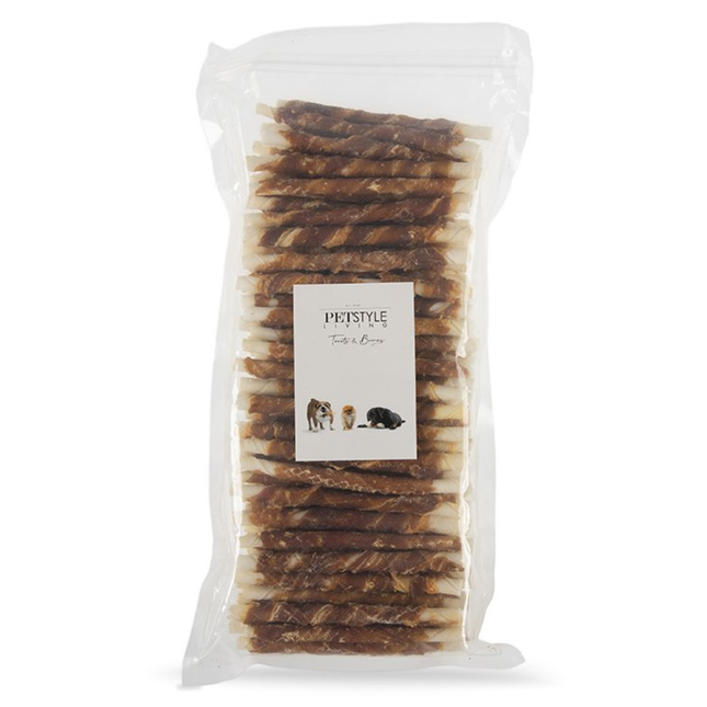 Petstyle Living - Gedraaide Sticks met Eend 12.5cm - 100 Stuks