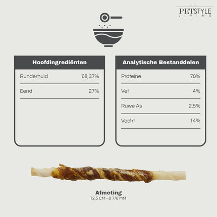 Petstyle Living - Gedraaide Sticks met Eend 12.5cm - 100 Stuks