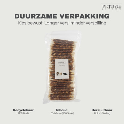 Petstyle Living - Gedraaide Sticks met Eend 12.5cm - 100 Stuks