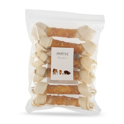 Petstyle Living - Geknoopte Botten met Kip 21cm - 6 Stuks