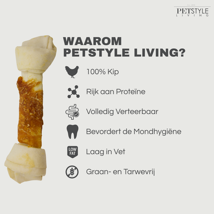 Petstyle Living - Geknoopte Botten met Kip 21cm - 6 Stuks