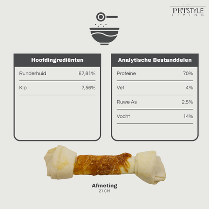 Petstyle Living - Geknoopte Botten met Kip 21cm - 6 Stuks