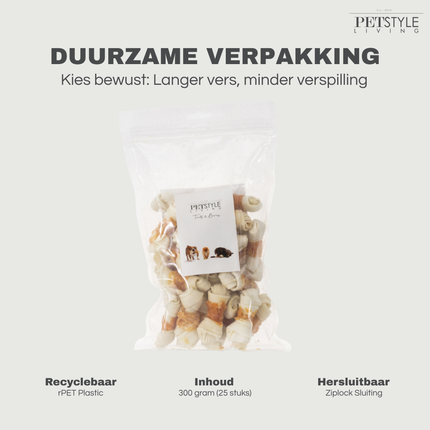 Petstyle Living - Geknoopte Botten met Kip 7.5cm - 25 Stuks