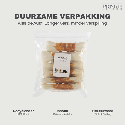 Petstyle Living - Geperste Botten met Kip 16cm - 6 Stuks