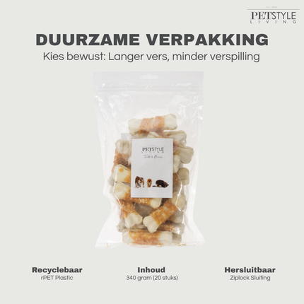 Petstyle Living - Geperste Botten met Kip 7.5cm - 20 Stuks