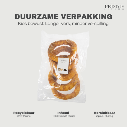 Petstyle Living - Gepofte Ringen met Kip 19cm - 5 Stuks