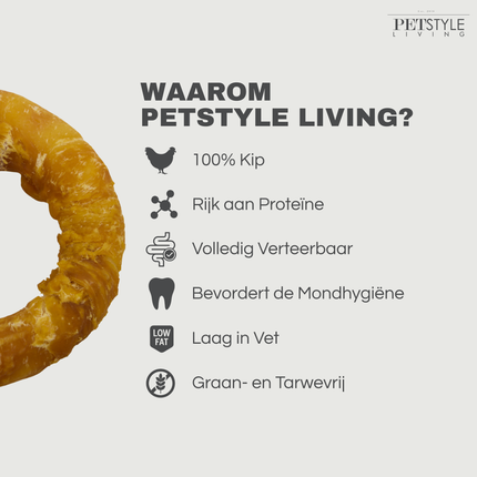 Petstyle Living - Gepofte Ringen met Kip 7,5cm - 20 Stuks