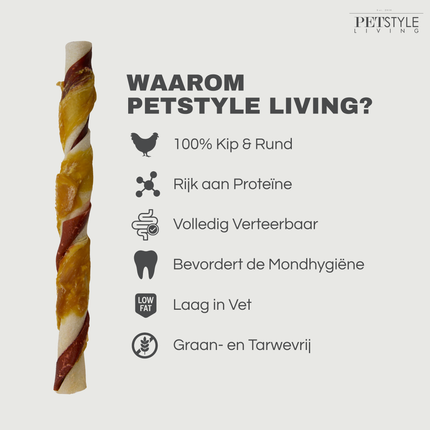 Petstyle Living - Kauwstaven Meerkleurig met Kip & Rund 20cm - 20 Stuks