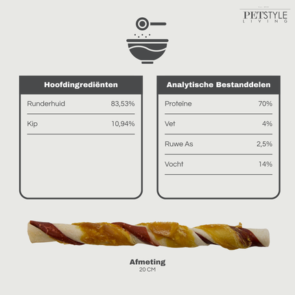 Petstyle Living - Kauwstaven Meerkleurig met Kip & Rund 20cm - 20 Stuks
