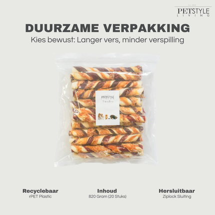 Petstyle Living - Kauwstaven Meerkleurig met Kip & Rund 20cm - 20 Stuks