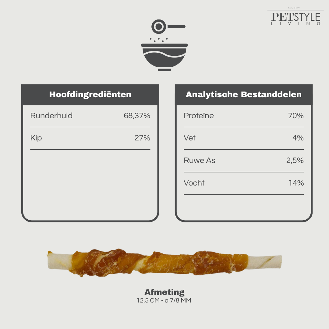 Gedraaide Stick met kip 12.5cm - 30 Stuks