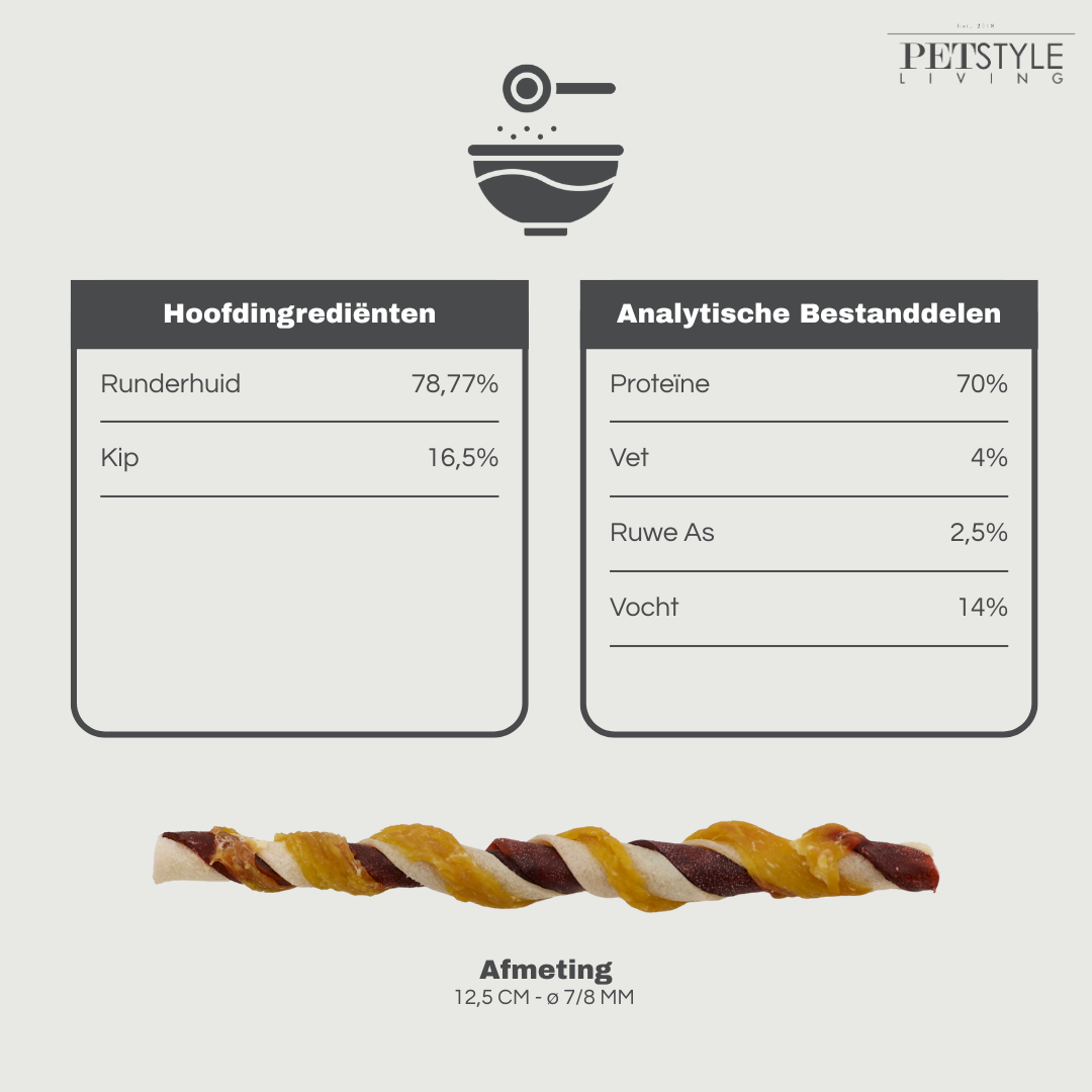 Meerkleurig Gedraaide Sticks met Kip 12.5cm - 30 Stuks