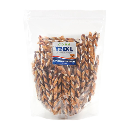 YOEKL - Kauwstaafjes Meerkleurig met Kip & Rund 100 Stuks