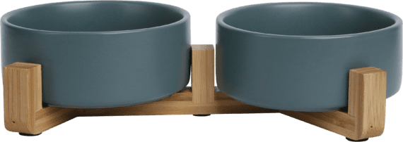 JV BON APPETIT Double ceramic pet bowl with bamboo stand Green